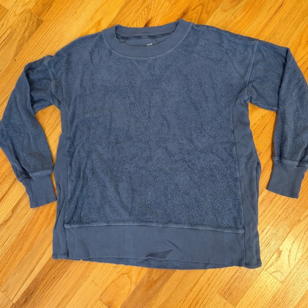 Aerie Chilled Out Blue Sherpa Fleece Ribbed Pullover Sweatshirt Womens Small